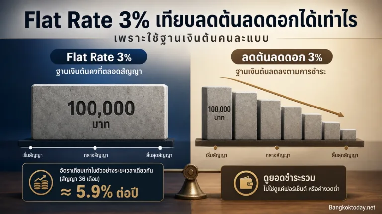 ดอกเบี้ย 3% แบบ Flat Rate เทียบกับลดต้นลดดอกได้ประมาณไหน ก่อนดูโปรผ่อนต้องอ่านอะไร — Flat Rate 3%