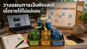 ฟรีแลนซ์วางแผนการเงิน แสดง ปฏิทินหรือช่วงเวลาที่สื่อถึงเดือนรายได้ดีสลับเดือนเงียบ