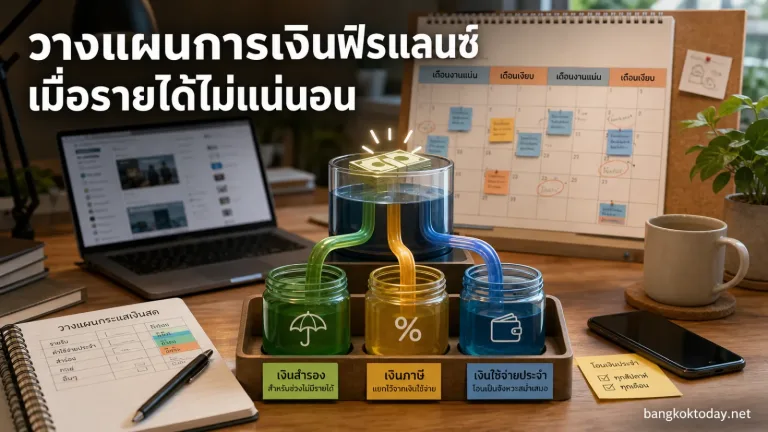 ฟรีแลนซ์วางแผนการเงิน แสดง ปฏิทินหรือช่วงเวลาที่สื่อถึงเดือนรายได้ดีสลับเดือนเงียบ
